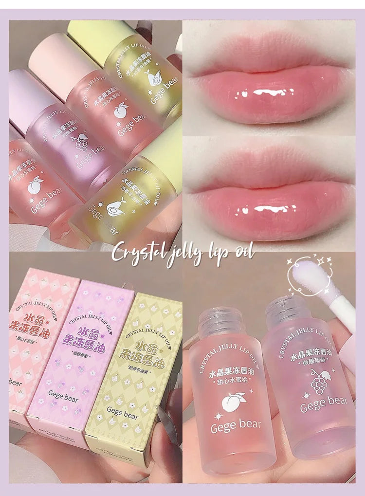 Aceite labial Crystal Jelly de Gege Bear: brillo hidratante de frutas para labios suaves y nutridos.