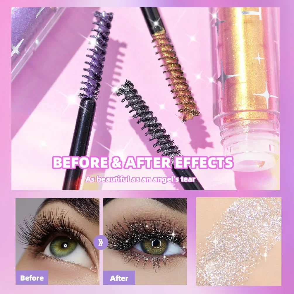 LuxuryGlow Diamond Purple Glitter Mascara – Curling, Volumizing & Sweatproof Shine
