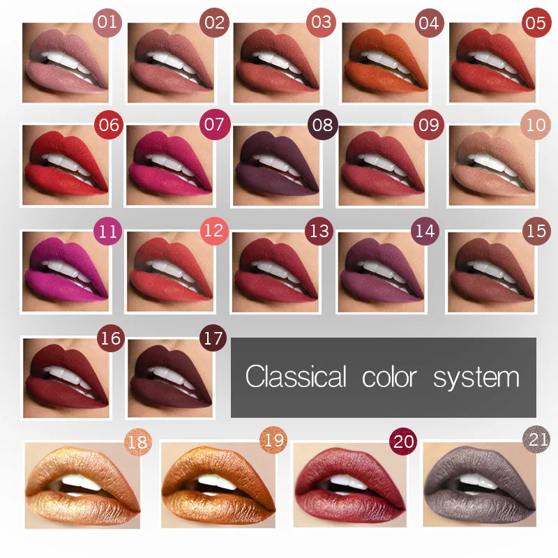 Lápiz labial líquido mate de larga duración LuxuryGlow de 17 colores: crema labial resistente a las manchas