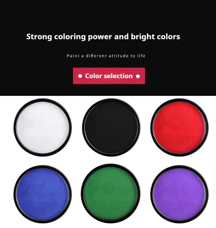 LuxuryGlow 30g Monochromatic Face & Body Paint Kit – Black, White, Red Water-Based Makeup with Brushes for Halloween & Party Looks