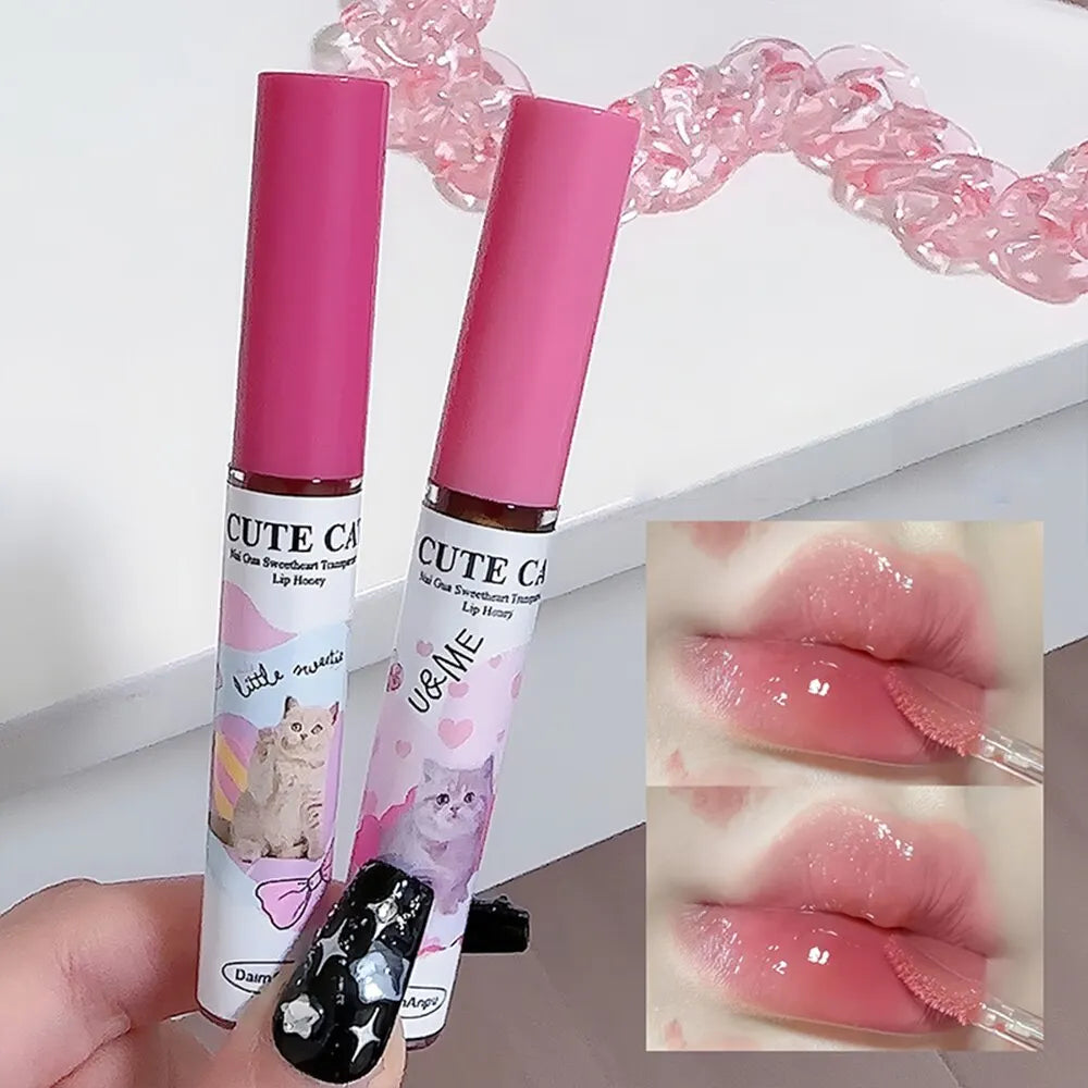 DAIMANPU - Set de brillos labiales con espejo de gato: 6 labiales brillantes, hidratantes y duraderos