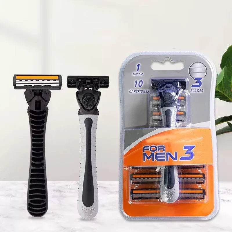 LuxuryGlow Triple-Blade Men's Razor | Reusable Shaver with Imported Blades for Smooth Shaving