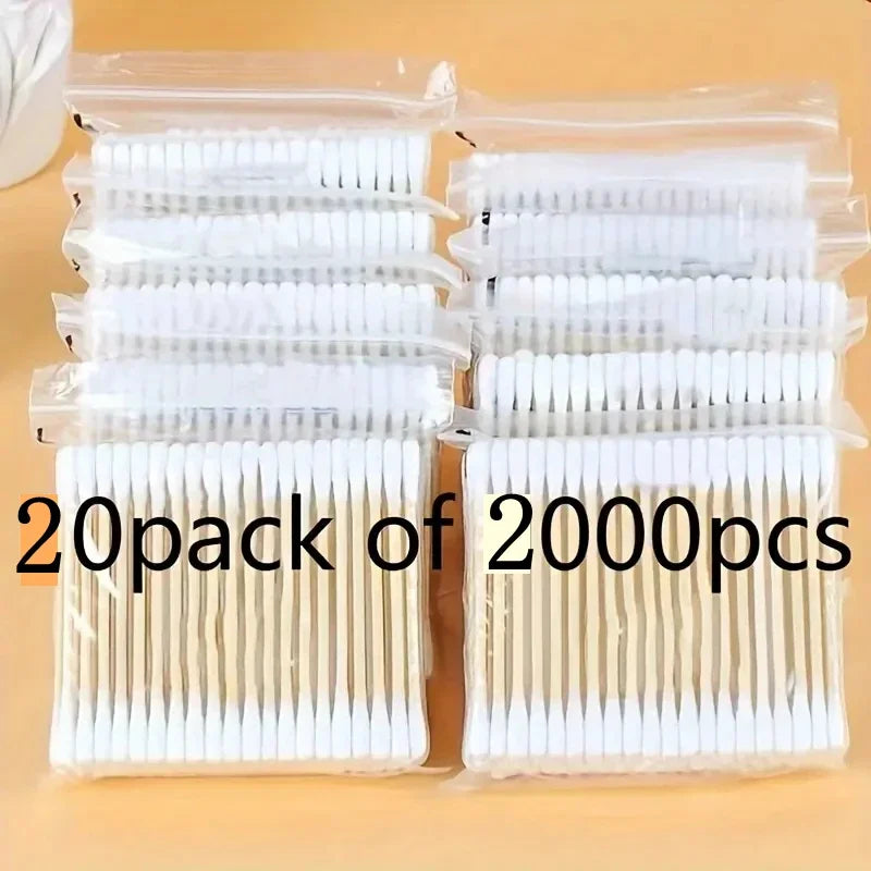 LuxuryGlow 2000PCS Double-Headed Wooden Cotton Swabs | Unscented & Multi-Purpose