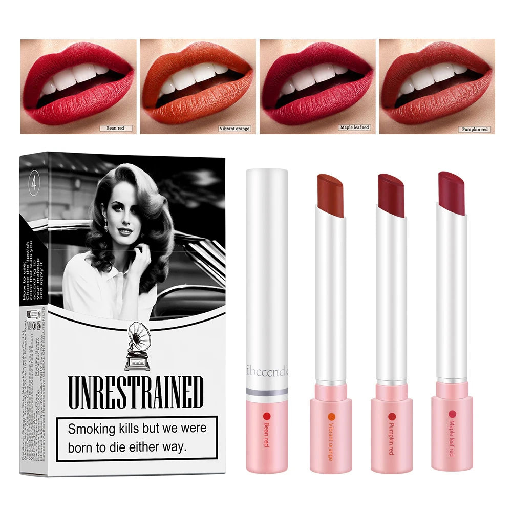 ibcccndc Cigarette Lip Gloss Set – 4 Colors Matte, Waterproof, Long-Lasting Lipstick for Women
