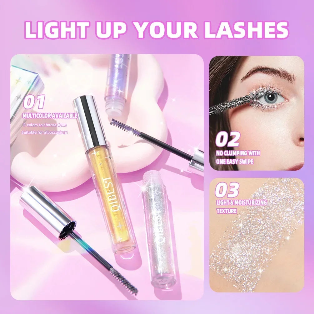 LuxuryGlow Diamond Purple Glitter Mascara – Curling, Volumizing & Sweatproof Shine