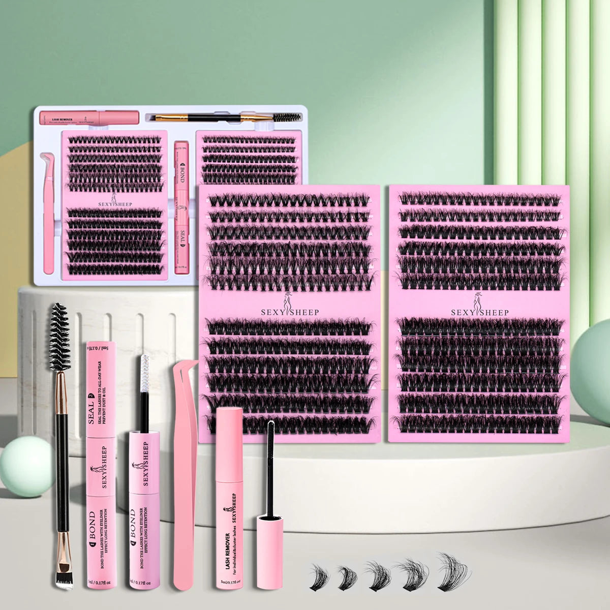 SEXYSHEEP DIY Eyelash Extension Kit with Glue, Remover, Lash Brush & Tweezers – Natural Cluster Lashes for Salon-Style Look at Home