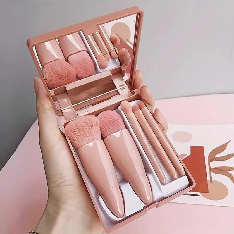 RELI 5-Piece Mini Travel Makeup Brush Set – Compact Cosmetic Brushes with Case & Mirror