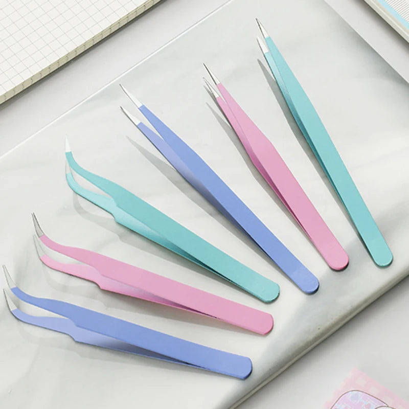 LuxuryGlow Macaron Color Eyelash Tweezers – Stainless Steel Precision Tool for Nail Art, Stickers & DIY Crafts