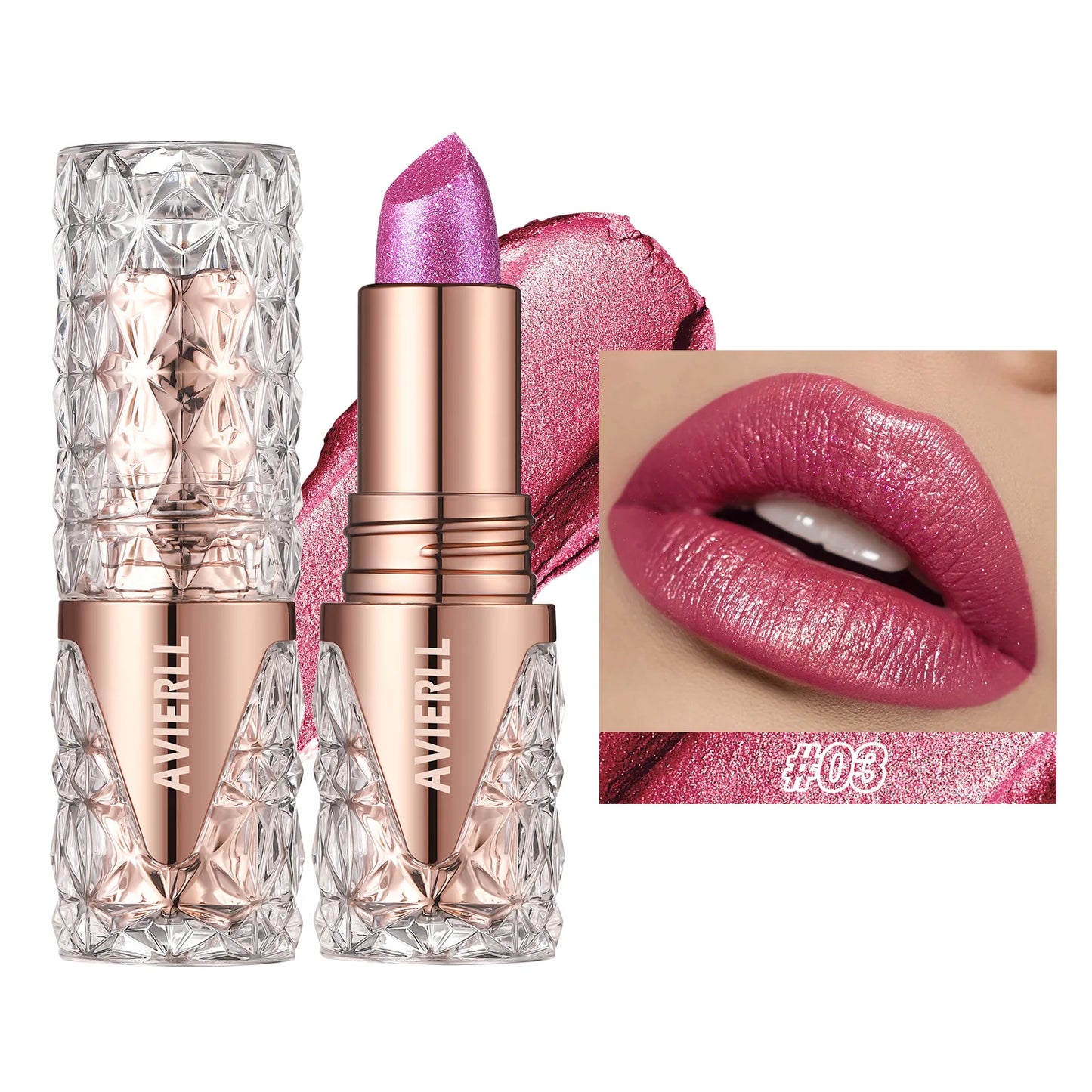 Lápiz labial perlado brillante 3 en 1 LuxuryGlow: mate, con brillo y resistente al agua