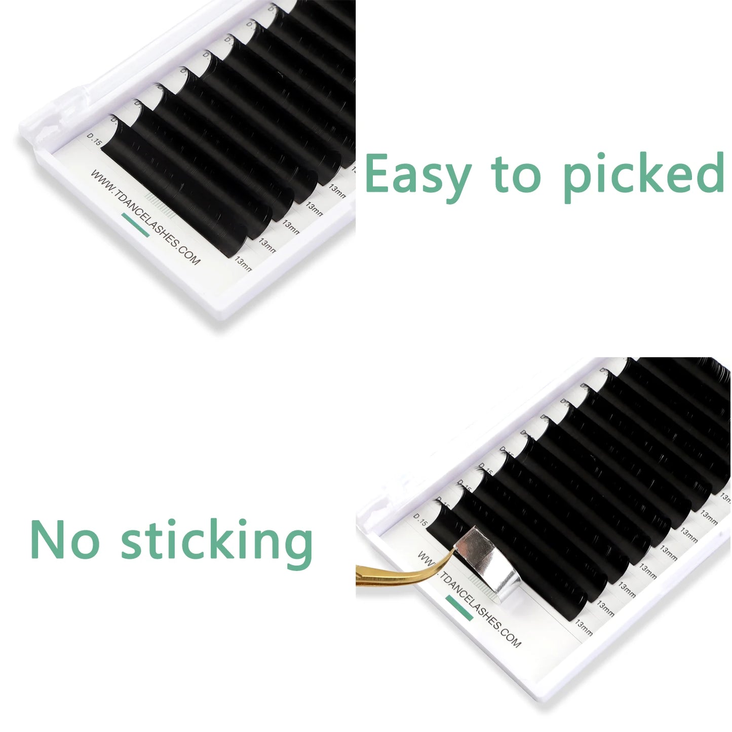 TDANCE Ellipse Flat Eyelash Extensions | 12-Line Tray | 8–15mm Matte Split Tips for Professionals