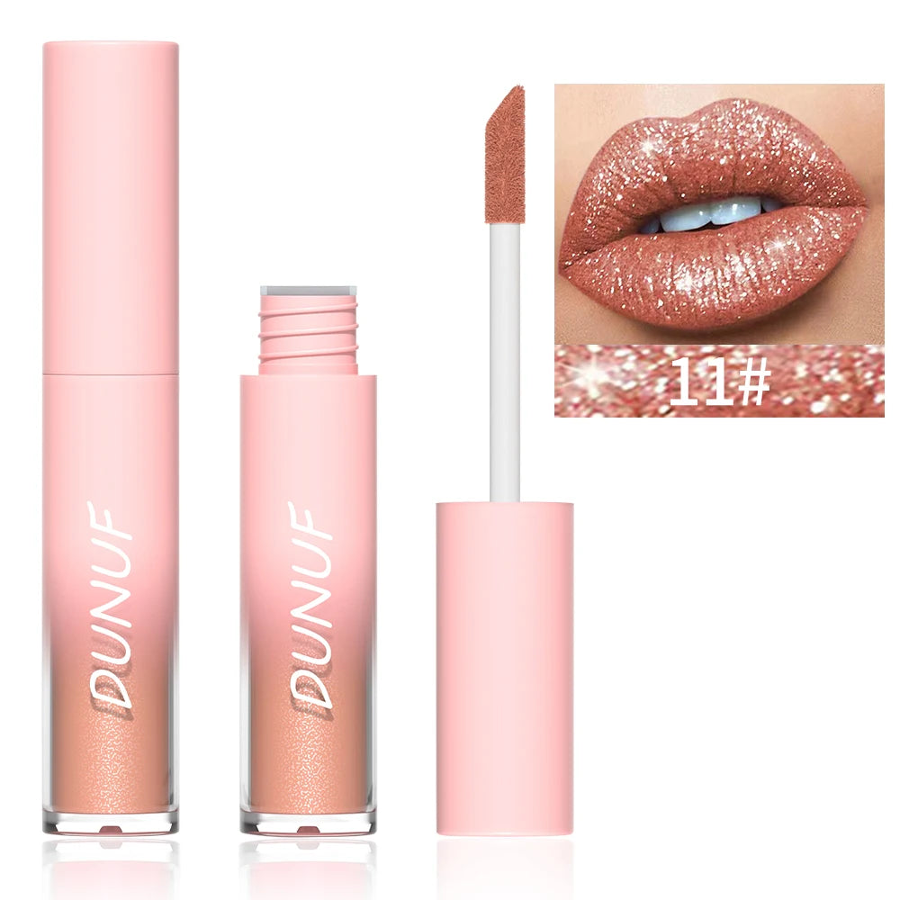 DUNUF Waterproof Pearlescent Lipstick – Long-Lasting Shimmer Lip Gloss for Daily & Stage Makeup