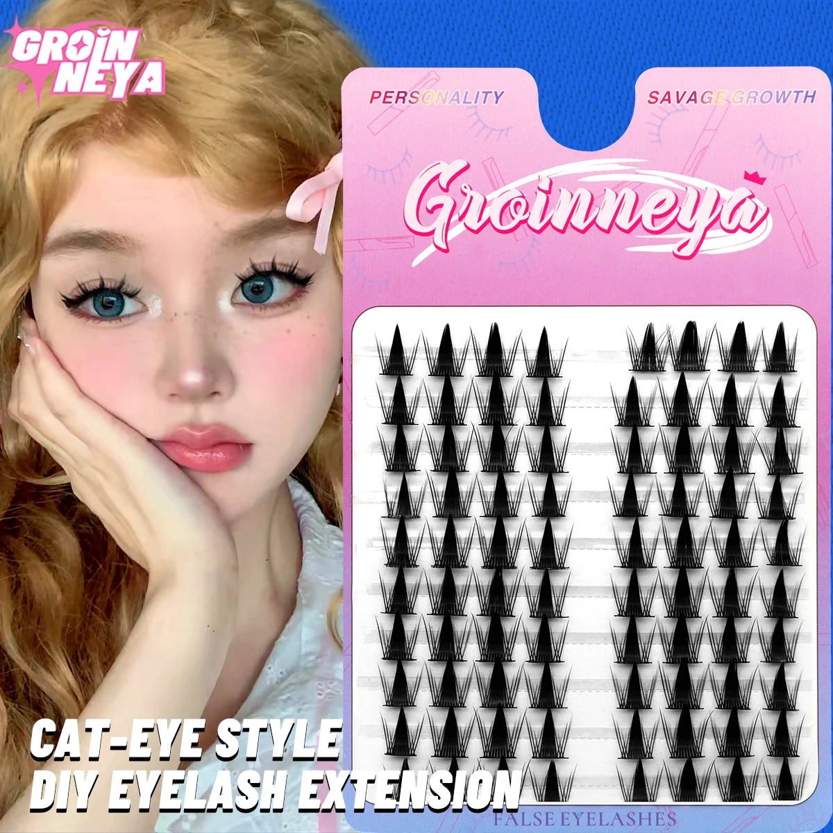 GROINNEYA Cluster Lashes – Natural Volume DIY Eyelash Extensions Mixed Tray