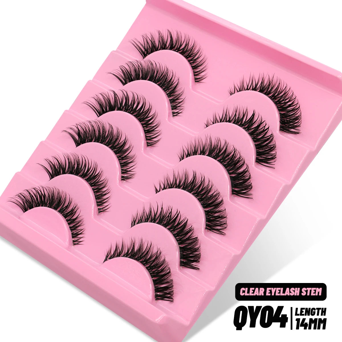 GROINNEYA Cat Eye Wispy Lashes – 5/6 Pairs Clear Band Natural 6D Eyelash Extensions