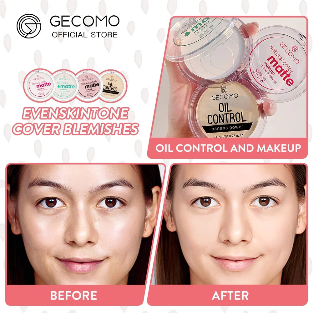 GECOMO 12H Matte Compact Powder – Oil Control & Shine-Free Finish