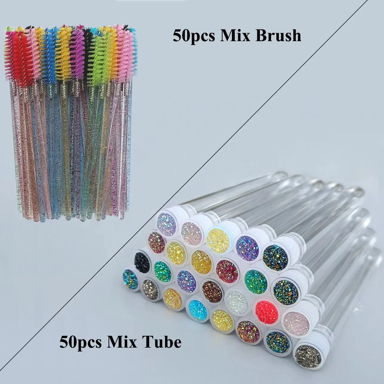 FOEONCO 50Pcs Reusable Diamond Eyebrow & Eyelash Brushes with Replaceable Heads