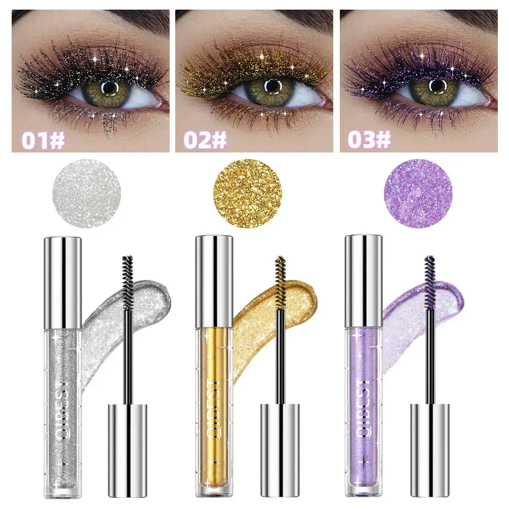 LuxuryGlow Diamond Purple Glitter Mascara – Curling, Volumizing & Sweatproof Shine