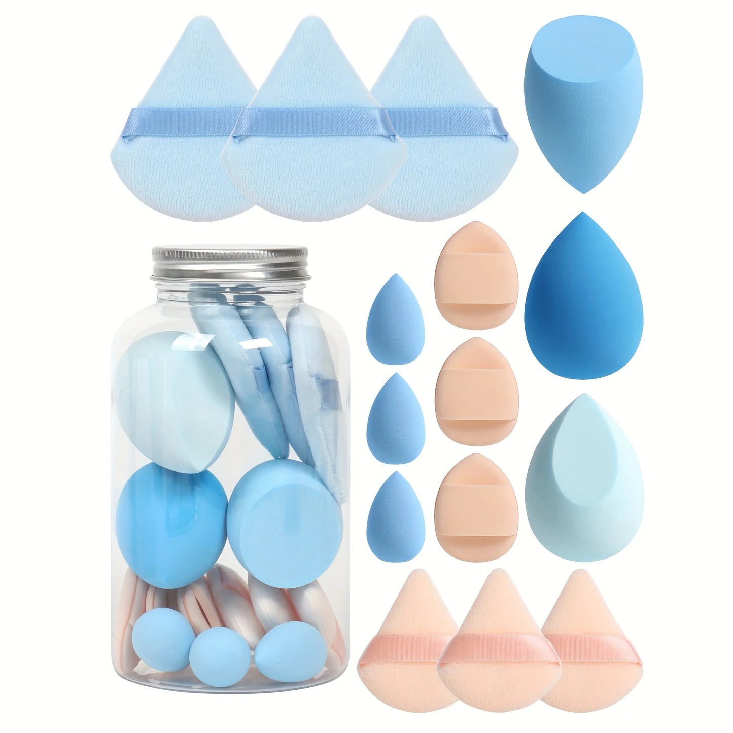 LuxuryGlow All-in-One Makeup Puff Set – 15 Pcs Assorted Beauty Blenders & Powder Puffs