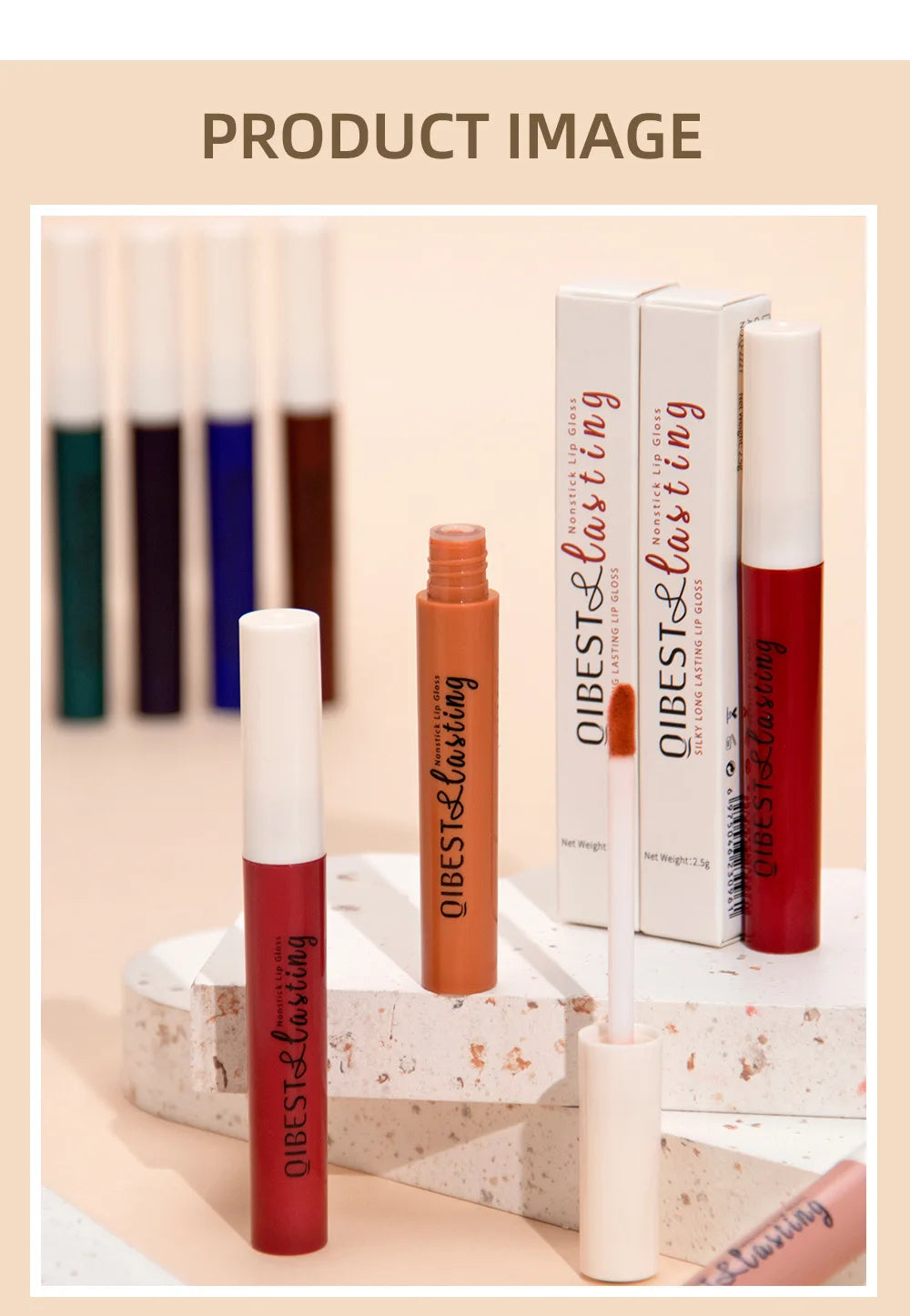 Labial líquido mate QiBest: duradero, resistente a las manchas y con acabado aterciopelado.