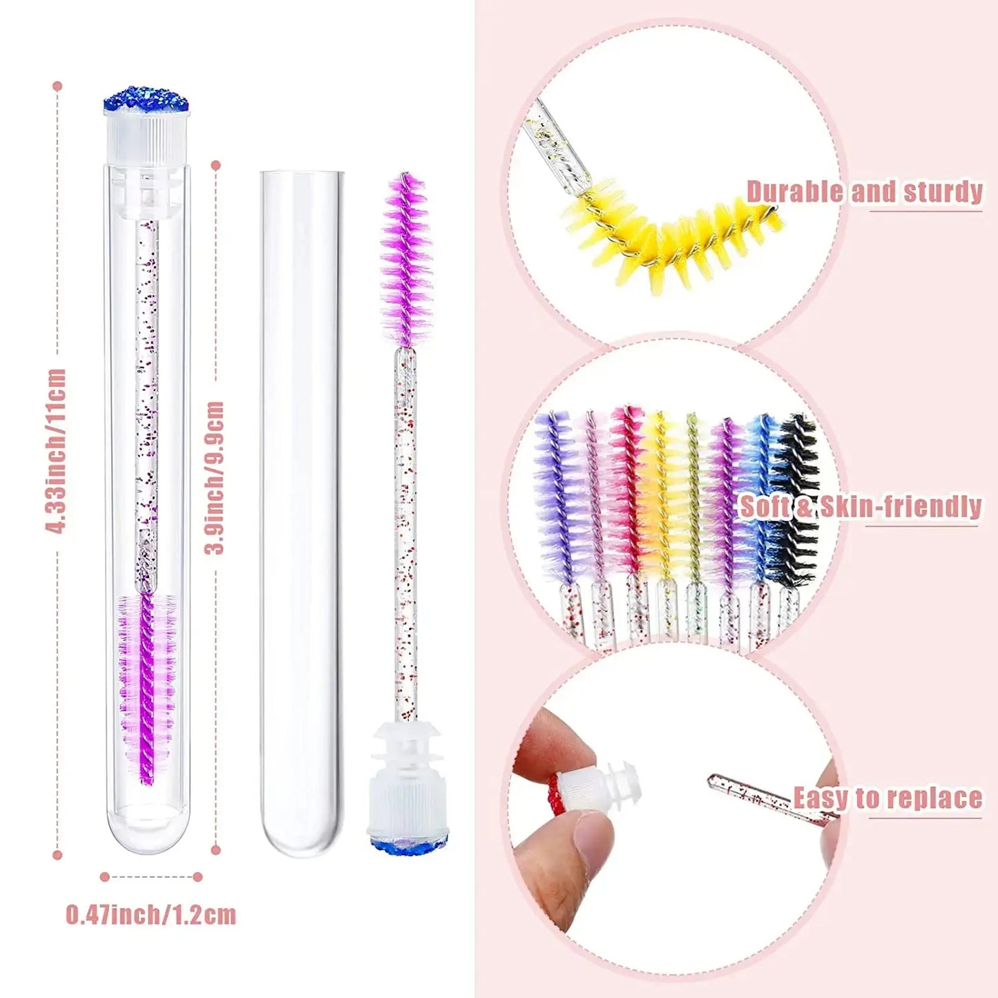 FOEONCO 50Pcs Reusable Diamond Eyebrow & Eyelash Brushes with Replaceable Heads