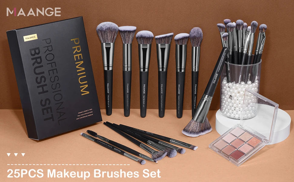 MAANGE - Juego de 25 brochas de maquillaje profesional para rostro y ojos en caja de regalo