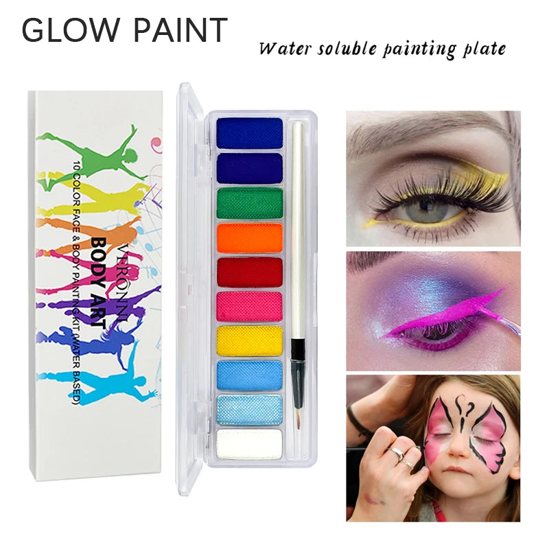 VERONNI UV Glow Neon Face & Body Paint – 10 Fluorescent Colors for Party Makeup