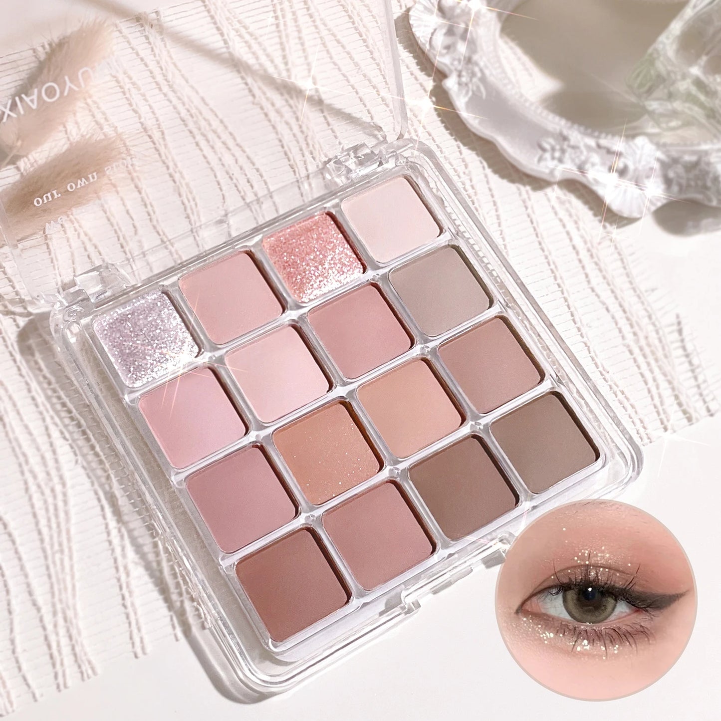 لوحة ظلال العيون الكورية LuxuryGlow، 16 لونًا - مطفي ولامع - تدوم طويلًا، مقاومة للماء، ألوان طبيعية، وردي وبني