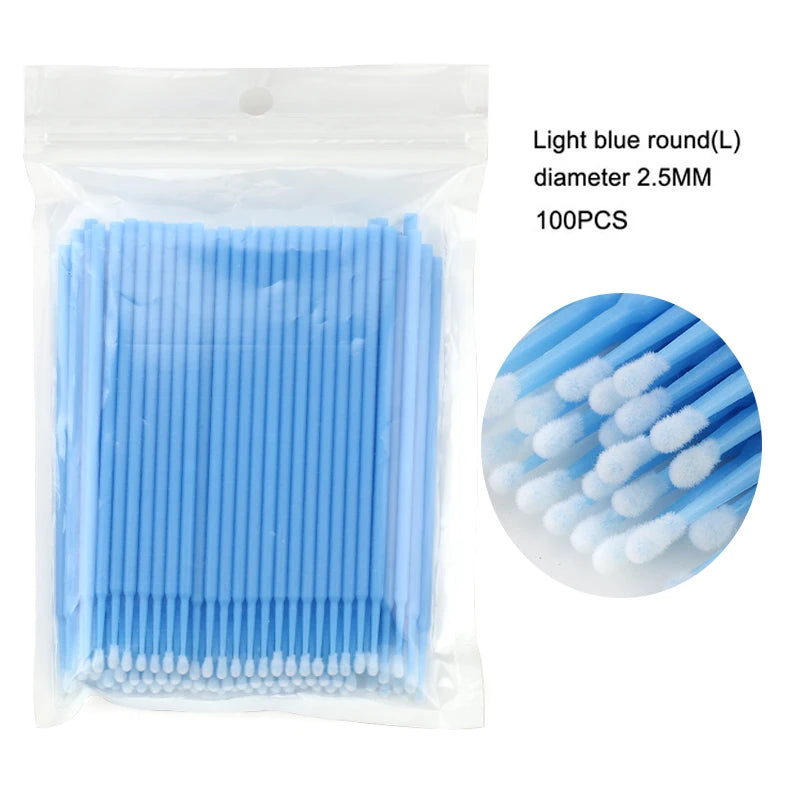 HMQ Beauty 100pcs Disposable Microbrush Applicators – Cotton Swabs for Eyelash Extensions & Beauty Use