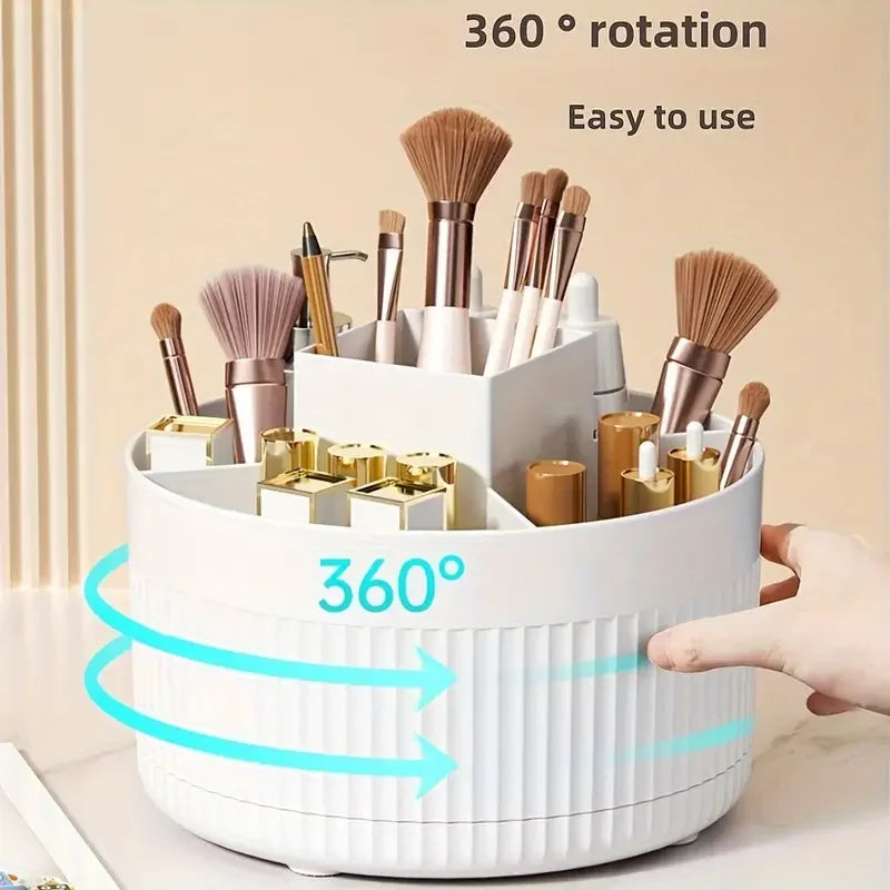 LuxuryGlow 360° Rotating Makeup Organizer Box — Desktop Cosmetic & Jewelry Holder