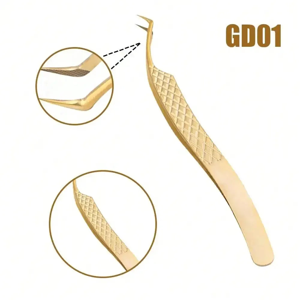 GEMERRY Fiber Tip Eyelash Extension Tweezer – High Precision Golden Tool