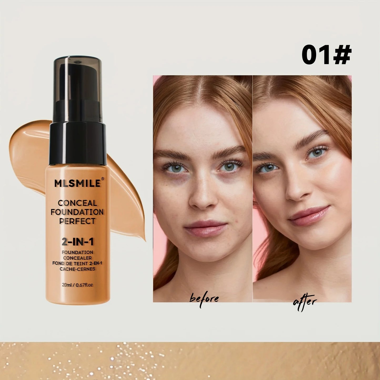 Base de maquillaje líquida y corrector 2 en 1 MLSMILE: cobertura total, resistente al agua, hidratante