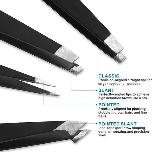 ملقط حواجب فاخر ملون من الفولاذ المقاوم للصدأ - مزيل شعر دقيق بطرف مائل