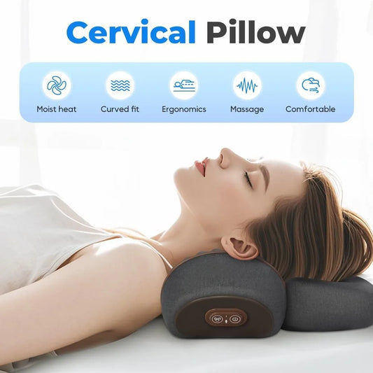 Almohada de masaje cervical 3 en 1 con calefacción Okayso: soporte para la columna vertebral con espuma viscoelástica y vibración
