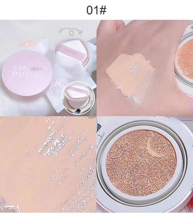 Base de maquillaje líquida Cappuvini Air Cushion: de larga duración, iluminadora e hidratante.