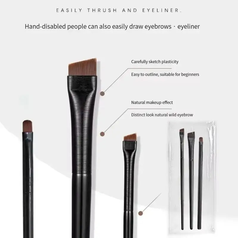 LuxuryGlow 3PCS Precision Eyeliner & Eyebrow Contour Brush Set – Soft Fiber Makeup Tools
