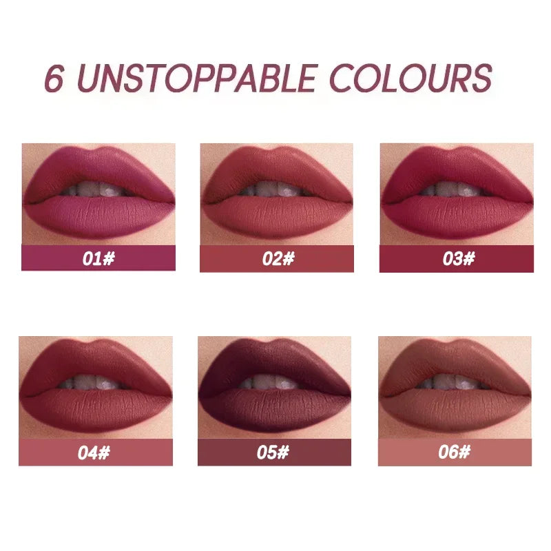 JUJU DREAM 6-Color Matte Lip Liner & Lipstick Pencil Set – 2-in-1 Waterproof, Long-Lasting, Smudge-Proof