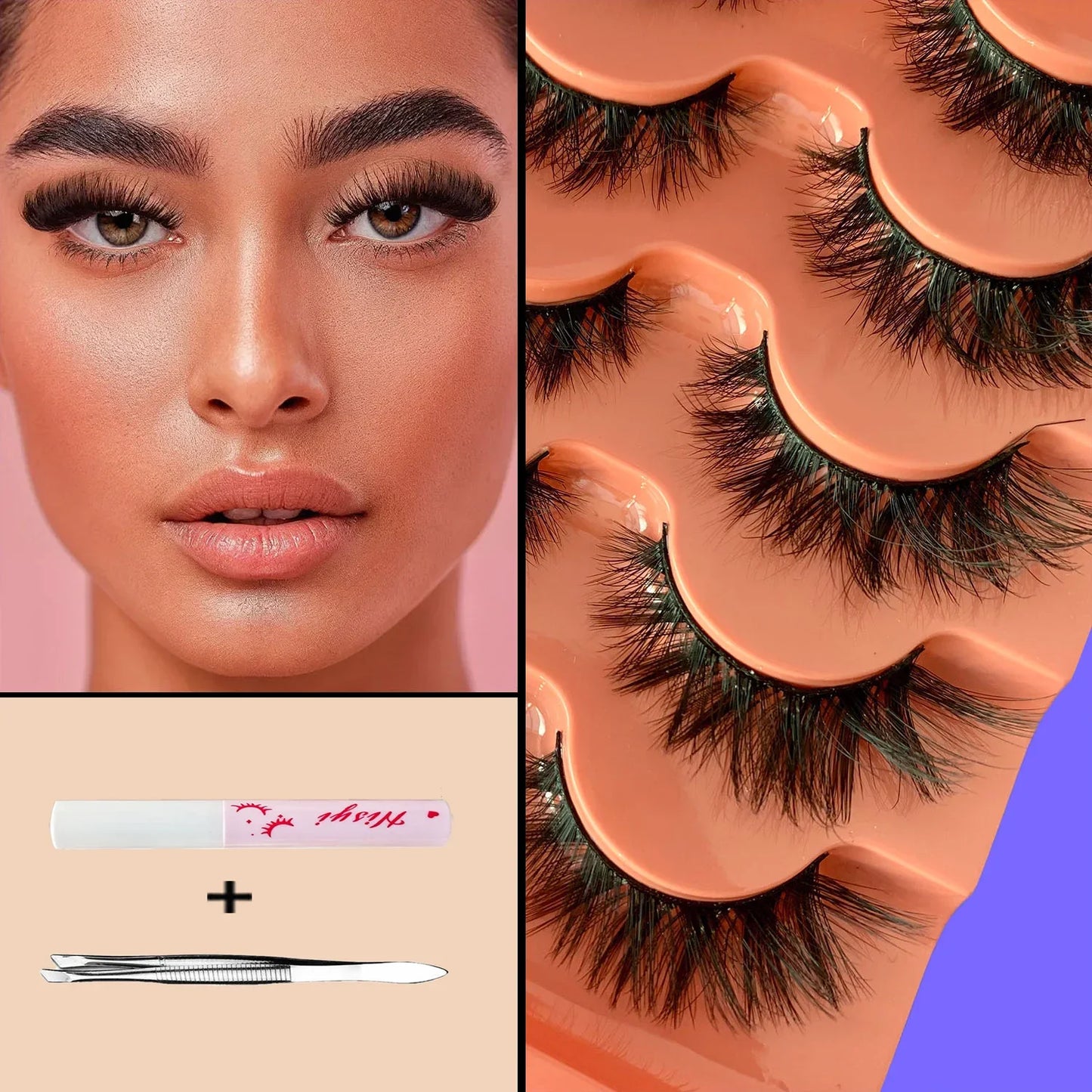 JUJU Dream - 5 pares de pestañas postizas de visón sintético esponjosas: pestañas postizas de ojo de gato naturales, espectaculares y reutilizables