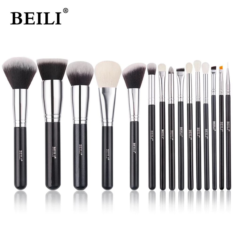 BEILI 30pcs Black Makeup Brush Set – Goat Hair & Synthetic Professional Kit C60