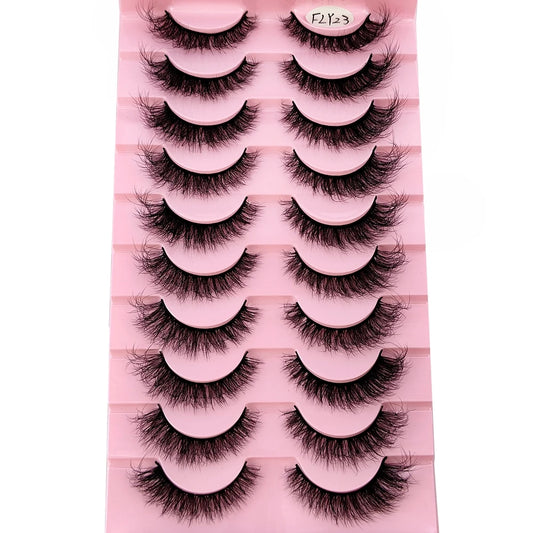 HBZGTLAD 10 Pairs Faux Mink Eyelashes – Handmade, Natural 3D Curl Strip Lashes