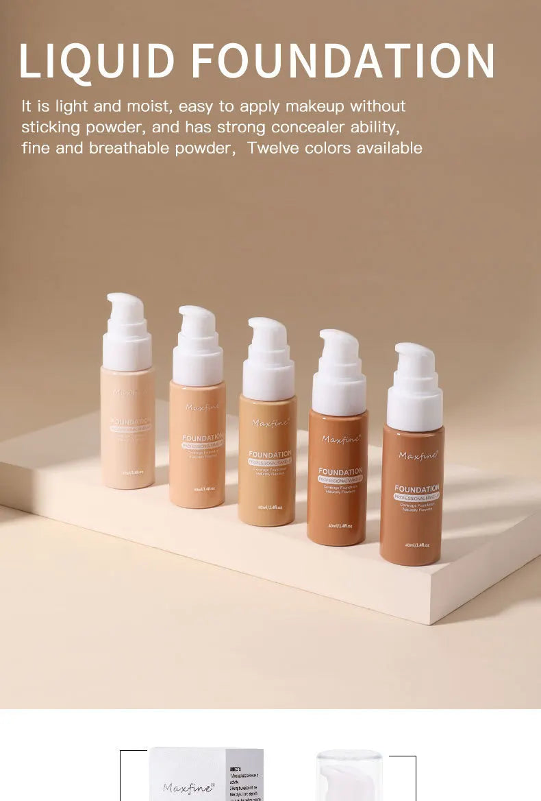Base de maquillaje líquida MAXFINE: resistente al agua, al sudor y de cobertura total (30 ml)