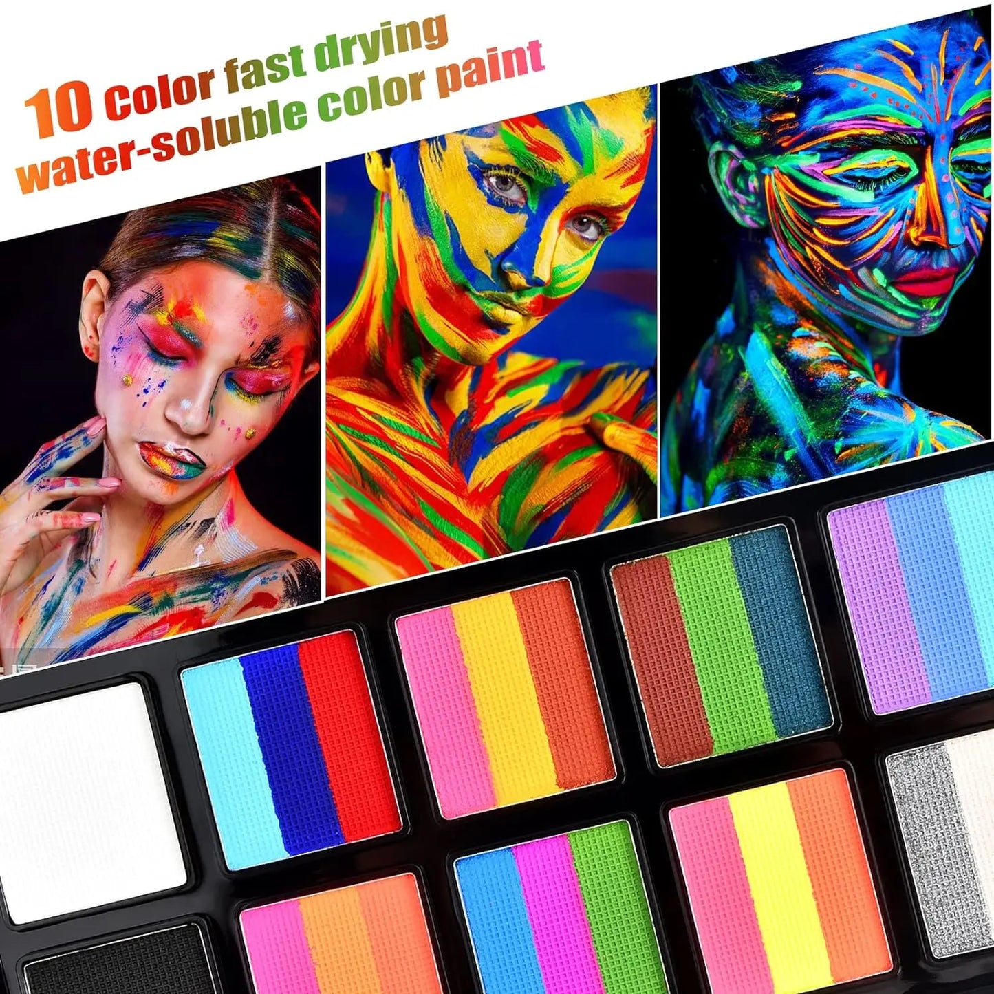VERONNI 10-Color Body & Face Paint Kit with Brush – Safe Makeup for Kids & Adults
