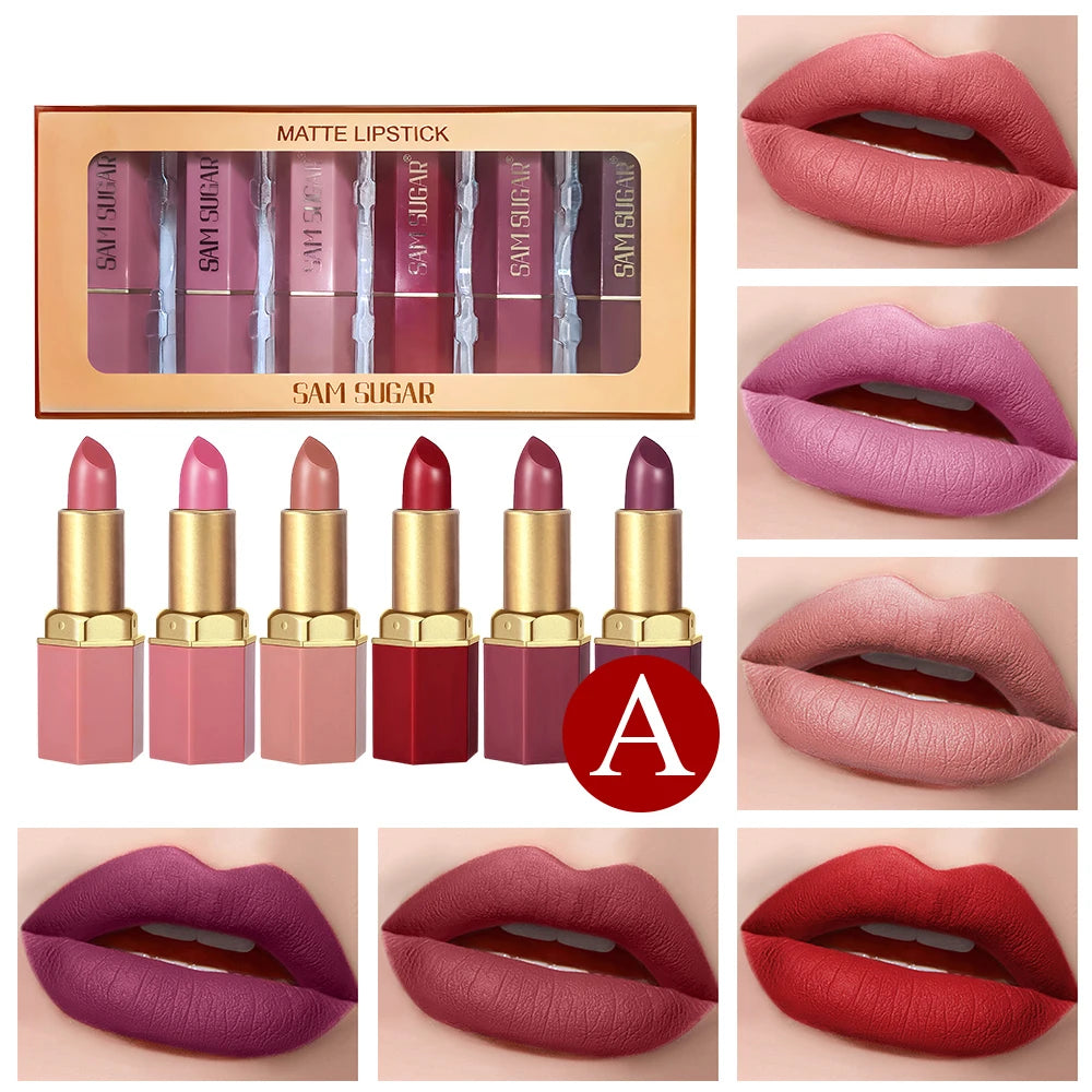 Set de labiales mate LuxuryGlow de 6 colores Gold Bar: textura aterciopelada y acabado perlado
