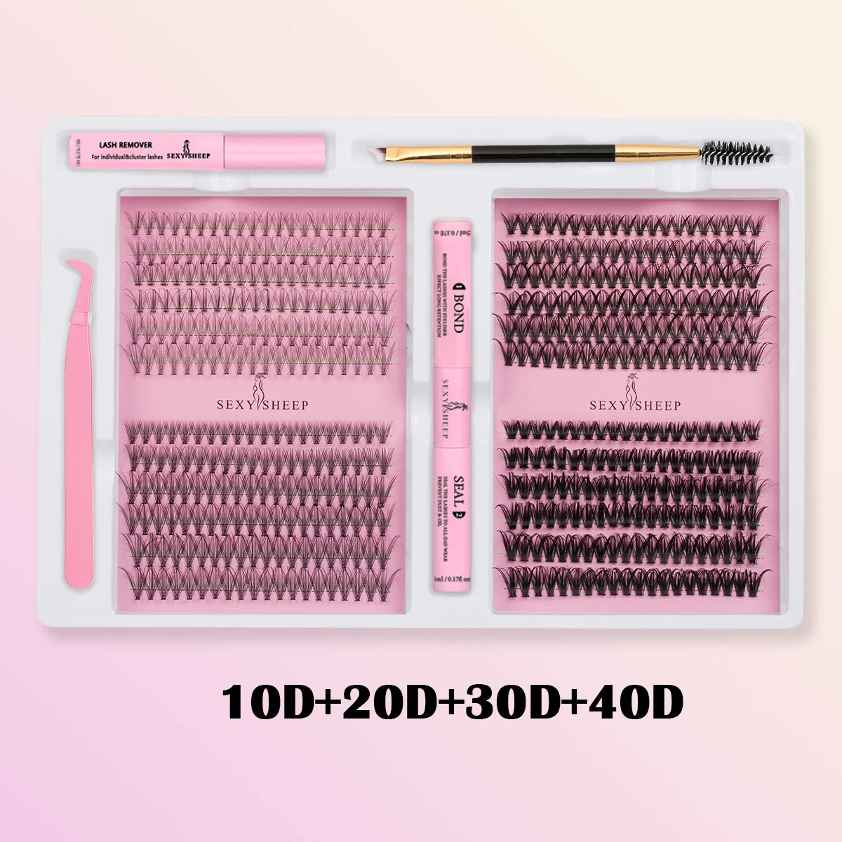 SEXYSHEEP DIY Eyelash Extension Kit with Glue, Remover, Lash Brush & Tweezers – Natural Cluster Lashes for Salon-Style Look at Home