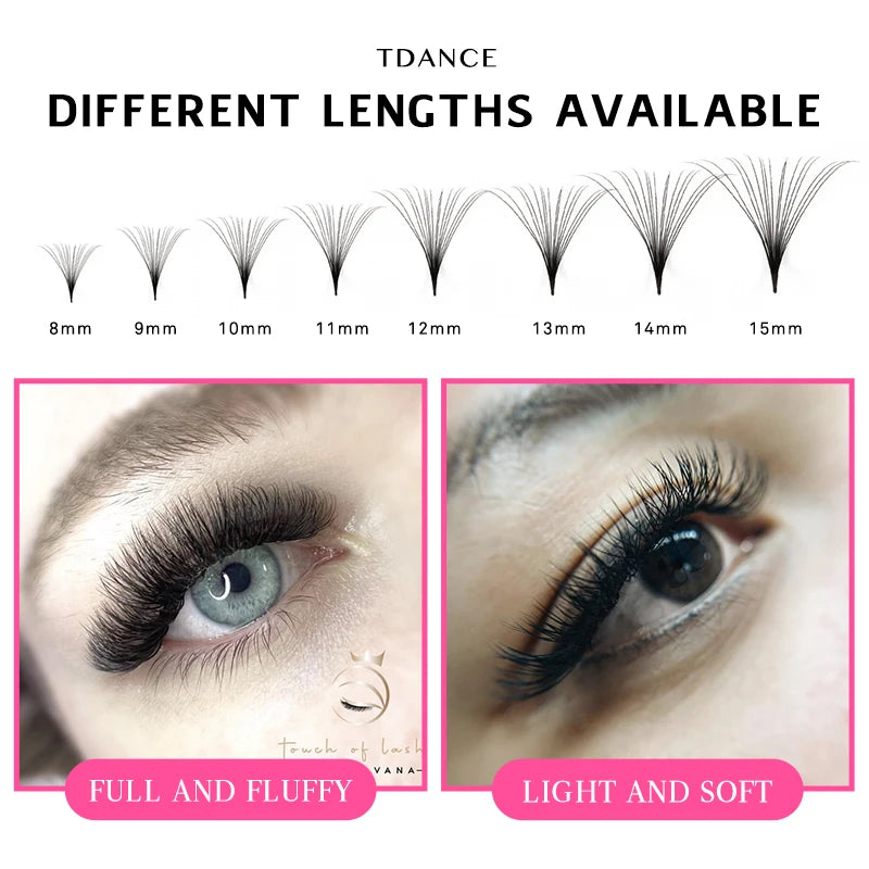 TDANCE 1000 Premade Loose Volume Lash Fans | Mixed Length 8–15mm | Pointy Base Medium Stem