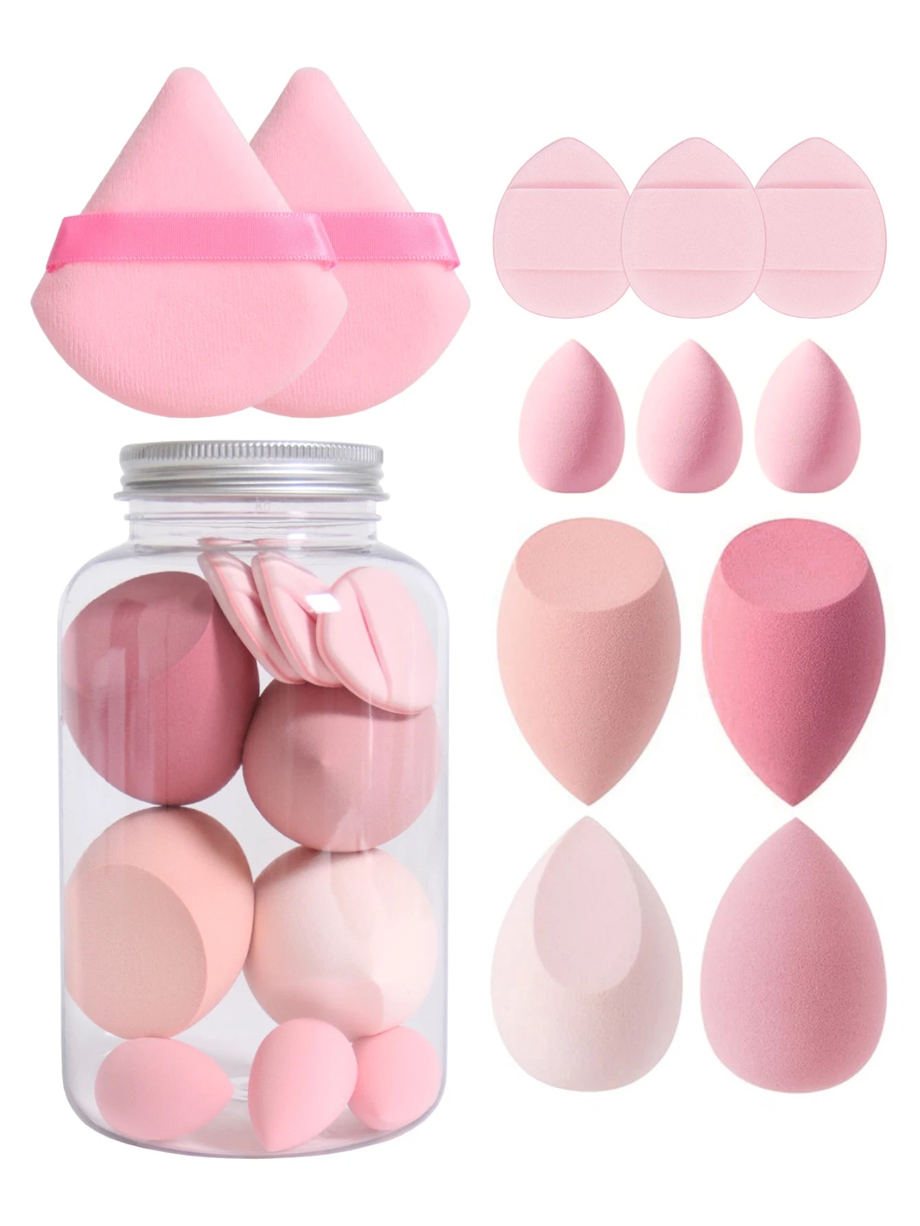 Esponjas de maquillaje de doble uso Luxury Glow, 12 unidades, con frasco de almacenamiento – Sin látex