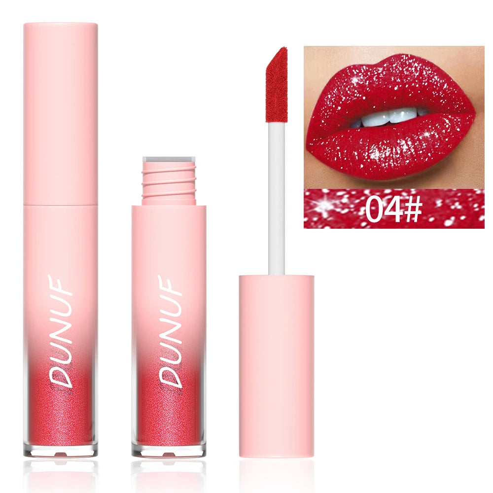DUNUF Waterproof Pearlescent Lipstick – Long-Lasting Shimmer Lip Gloss for Daily & Stage Makeup