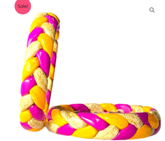 LuxuryGlow Lac Bangles Handmade Jaipur Lac Bangles – Yellow, Hot Pink & Cream with Golden Zari