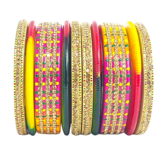 LuxuryGlow Lac Bangles Radiant Reverie Jaipur Lac Bangles Set – Hand-Painted with Rhinestones |