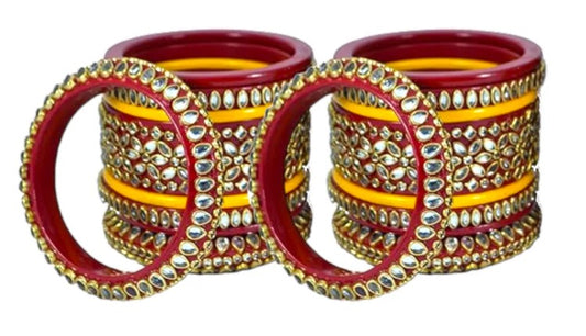 LuxuryGlow Weddings Bangles Gold Mirror Jaipur Lac Bangles Wedding Set – Handmade Mirror Work by