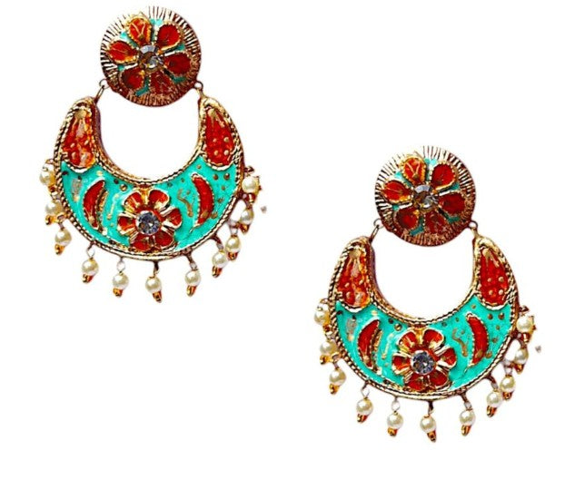 LuxuryGlow Lac Jewelry Noor-e-Meena Jhumka – Handcrafted Lac Earrings with Meenakari Art & Gold-Plated Finish | Royal Indian Jewelry by