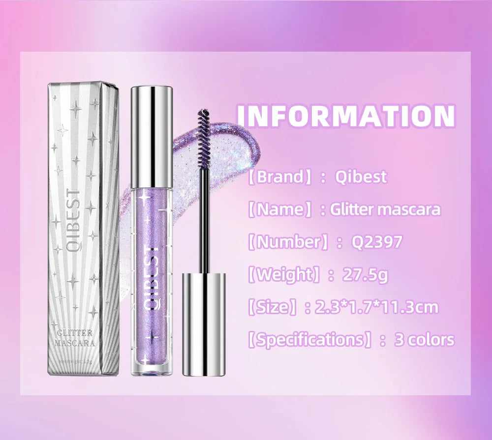 LuxuryGlow Diamond Purple Glitter Mascara – Curling, Volumizing & Sweatproof Shine